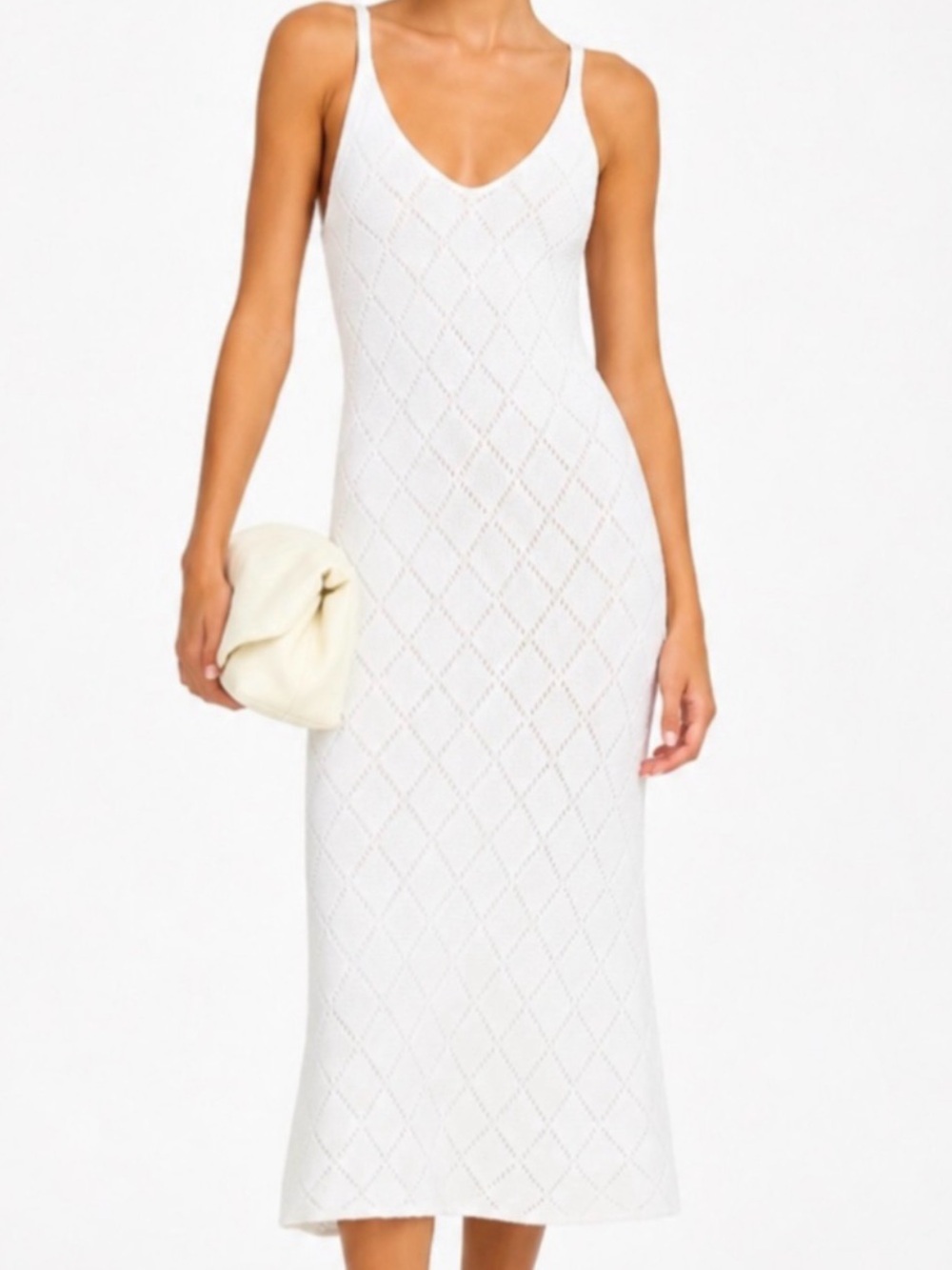 White Knit Midi Dress Cotton Textured Slip Dress Made in Canada Size S M